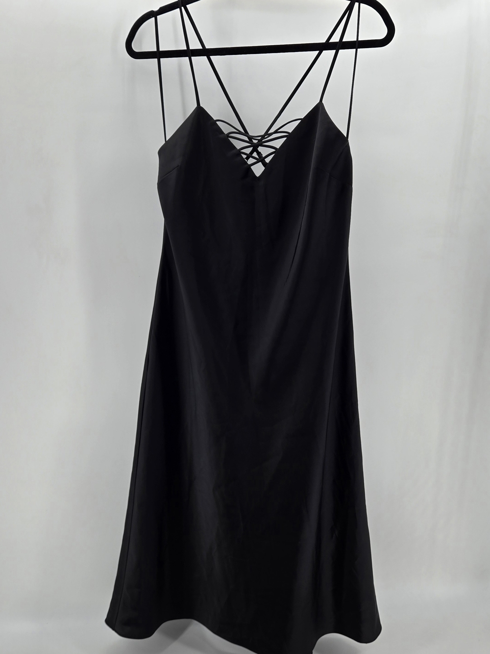 Good American Satin Lace-Up Midi Slip Dress in Black - Size 2